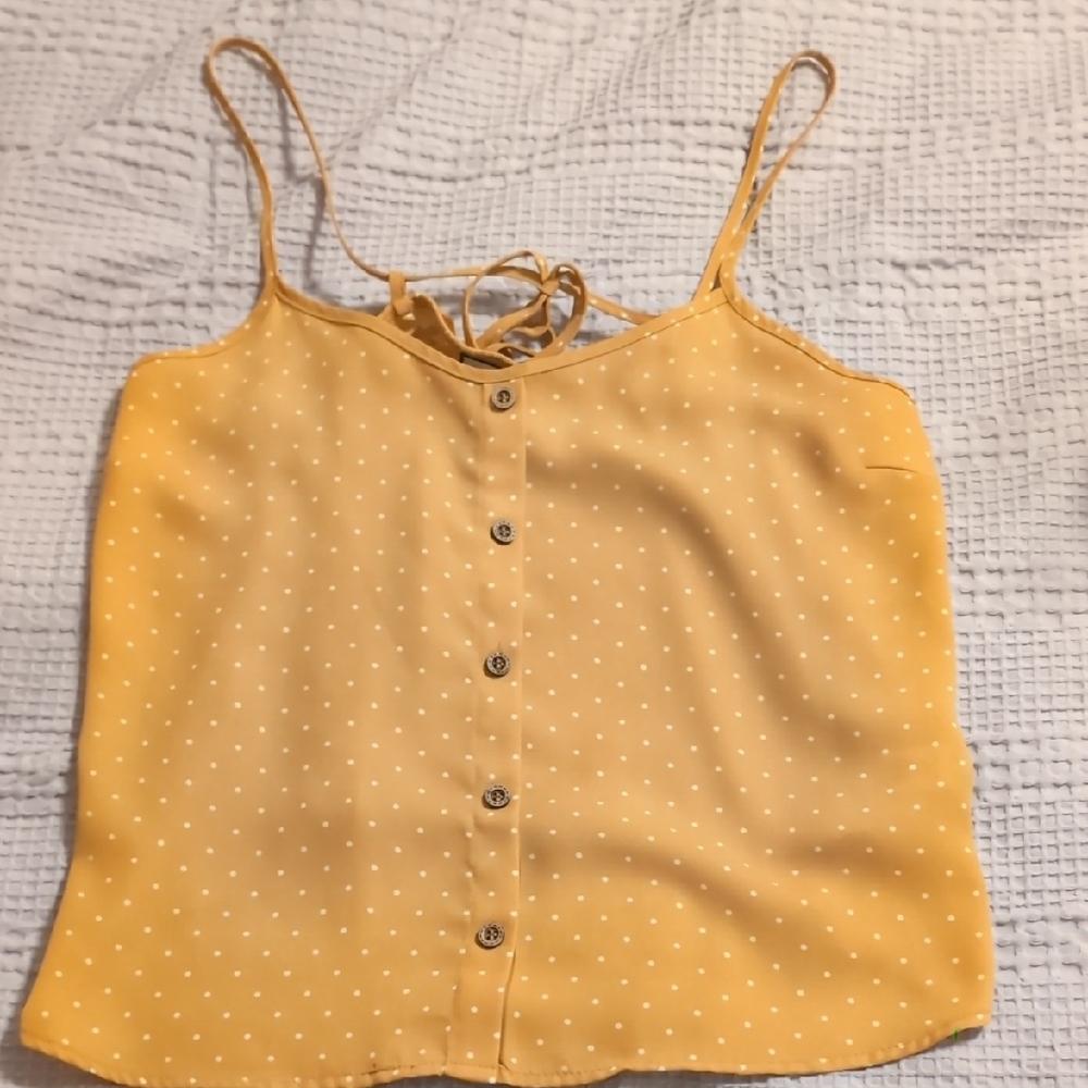 Gold Buttoned Crop Camisole with Tie Front